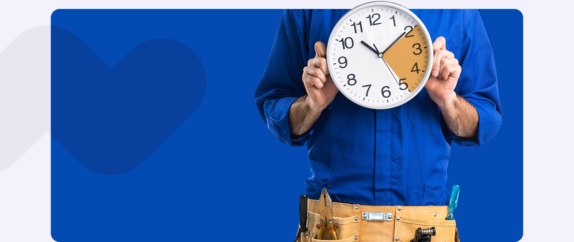 Image of a plumbing Cape Town provider holding a clock set against a blue background.