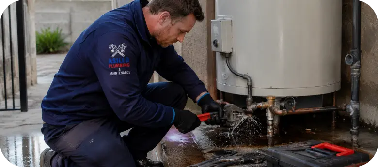 Photo of a Cape Town plumber repairing a burst geyser.